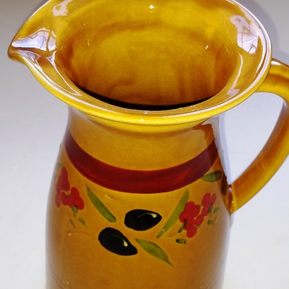 French Ceramic Pitcher With Painted Olives 10" New - Picture 1 of 10